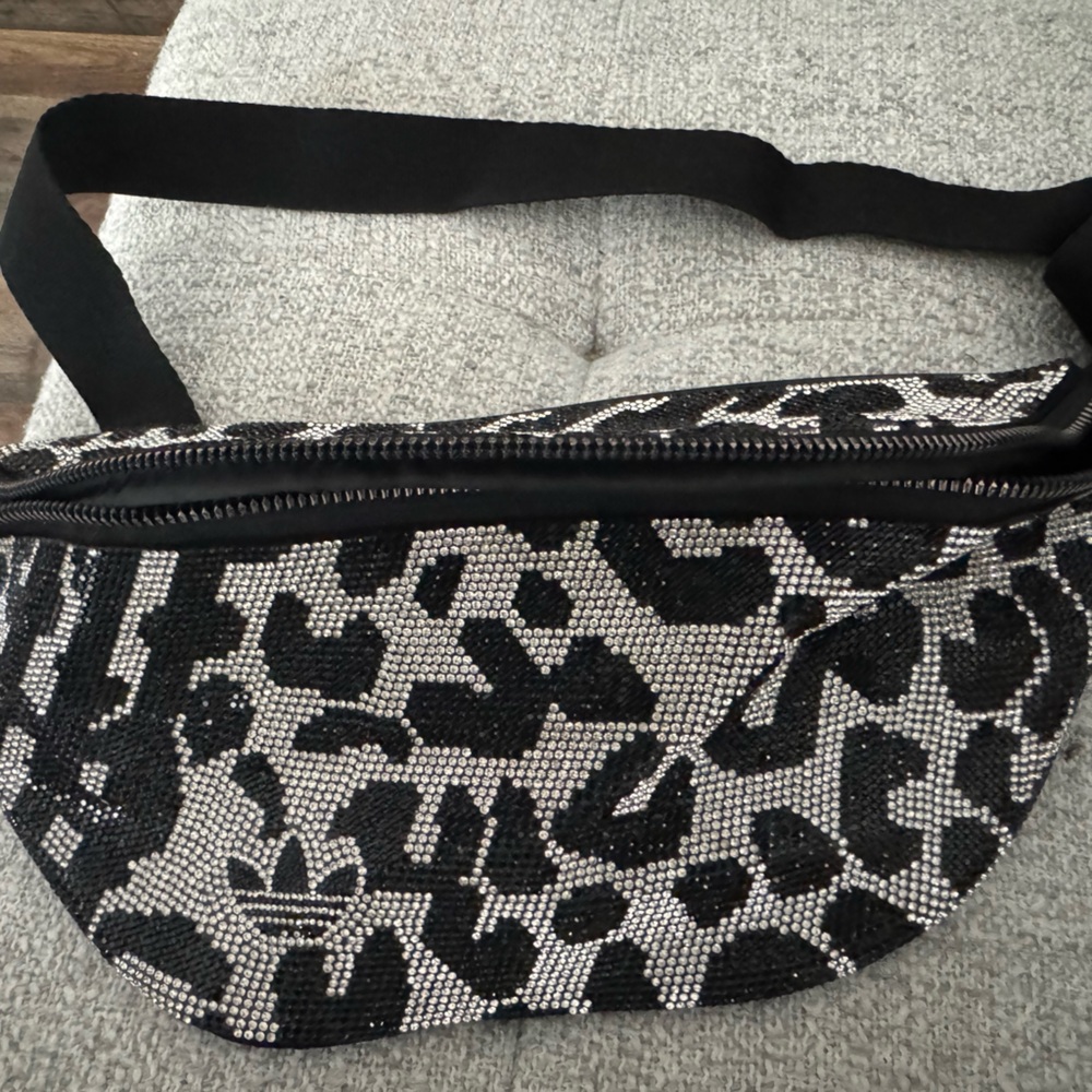 Adidas Black and Silver Rhinestone Waist Bag